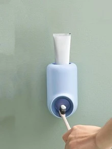 1 pieza de plástico montado en la pared Pasta de dientes unicolor sin perforación Pasta de dientes Soporte para cuarto de baño - Azul - Ver 1