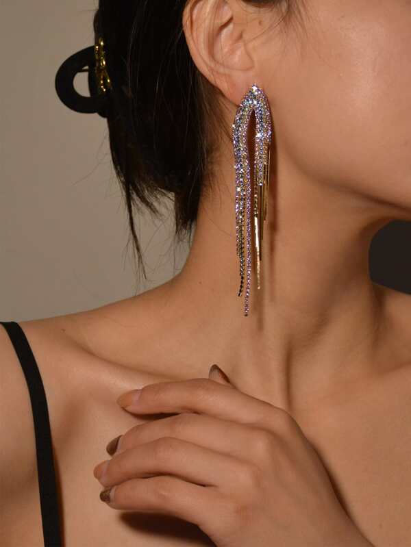 Rhinestone Tassel Drop Earrings