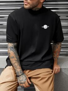 Manfinity Homme 男士星球印花T恤 - 黑色 - 查看 1