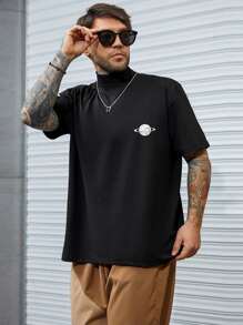 Manfinity Homme 男士星球印花T恤 - 黑色 - 查看 3