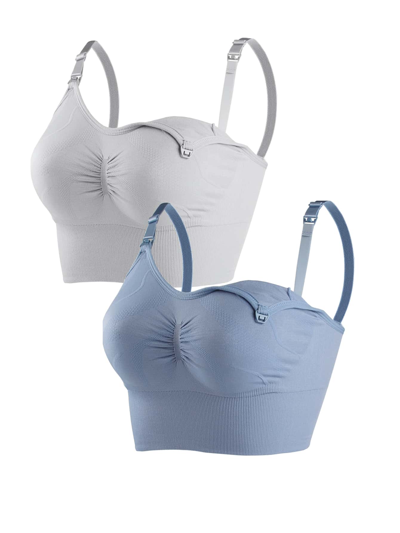 2 piezas Sostén de lactancia inalámbrico con plisado frontal para maternidad - Multicolor - Ver 1