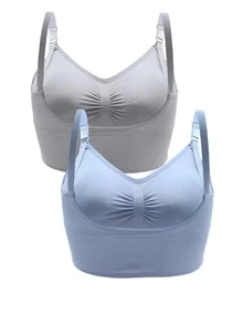 2 piezas Sostén de lactancia inalámbrico con plisado frontal para maternidad - Multicolor - Ver 2