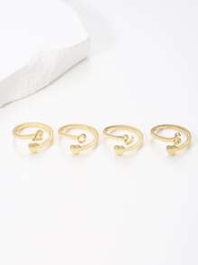 1入組心和字母裝飾戒指 - 金黃色 - 查看 3