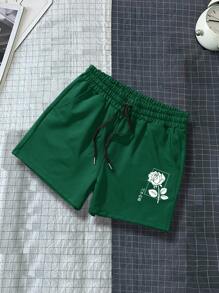 Manfinity Hypemode Quần Short Nam Dây kéo Hoa Lá thư Giải trí - Màu xanh lá cây đậm - Xem 1