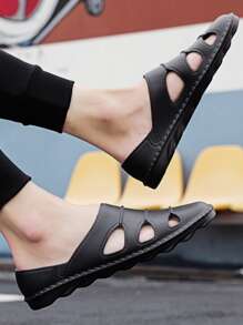 男士鏤空極簡時尚黑色休閒涼鞋