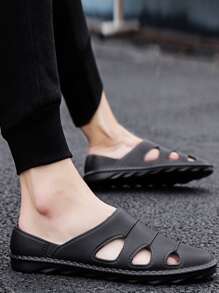 男士鏤空極簡時尚黑色休閒涼鞋