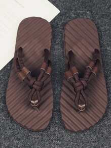 男士簡約後趾人字拖時尚棕色人字拖 - 棕色 - 查看 3