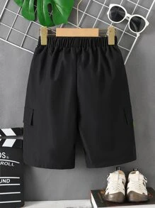 SHEIN Boys Flap Detail Tape Patched Shorts - Black - View 2