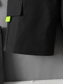 SHEIN Boys Flap Detail Tape Patched Shorts - Black - View 3