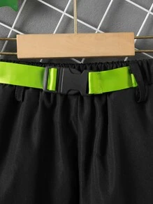 SHEIN Boys Flap Detail Tape Patched Shorts - Black - View 4