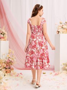 SHEIN 青少年女孩印花上衣和裙子