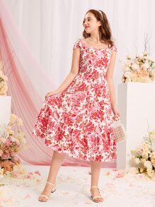 SHEIN 青少年女孩印花上衣和裙子