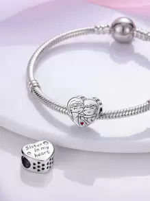 One Silver-Plated Sister Friendship Heart Beaded Chain, Suitable For Bracelet Necklace DIY Jewelry Mother's Day Jewelry Gift - Silver - View 2