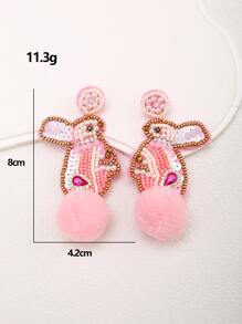 Rhinestone Rabbit & Pom Pom Decor Drop Earrings - Multicolor - View 3