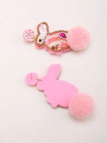 Rhinestone Rabbit & Pom Pom Decor Drop Earrings - Multicolor - View 4