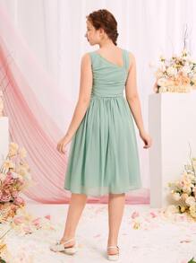 SHEIN Teen Girls Ruched Front Ruched Chiffon Dress