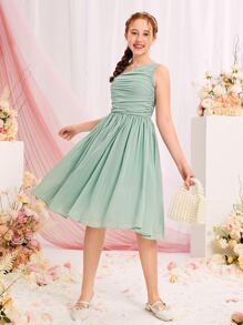 SHEIN Teen Girls Ruched Front Ruched Chiffon Dress