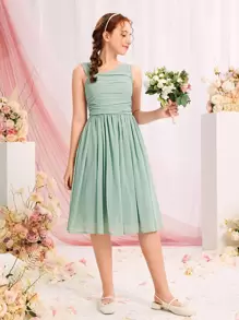 SHEIN Teen Girls Ruched Front Ruched Chiffon Dress