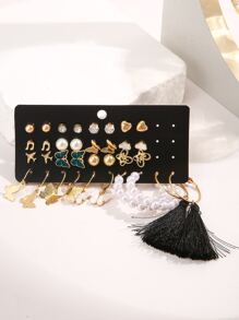 34入组/套流蘇和人造珍珠裝飾耳環 - 金黃色 - 查看 2