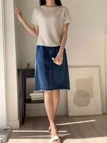 DAZY 圓領紋理質感T恤 - 杏色 - 查看 4