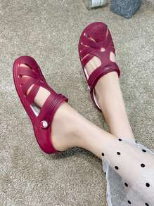Women Cut Out Clogs, Fashion Outdoor Vent Clogs - Red Violet - View 1