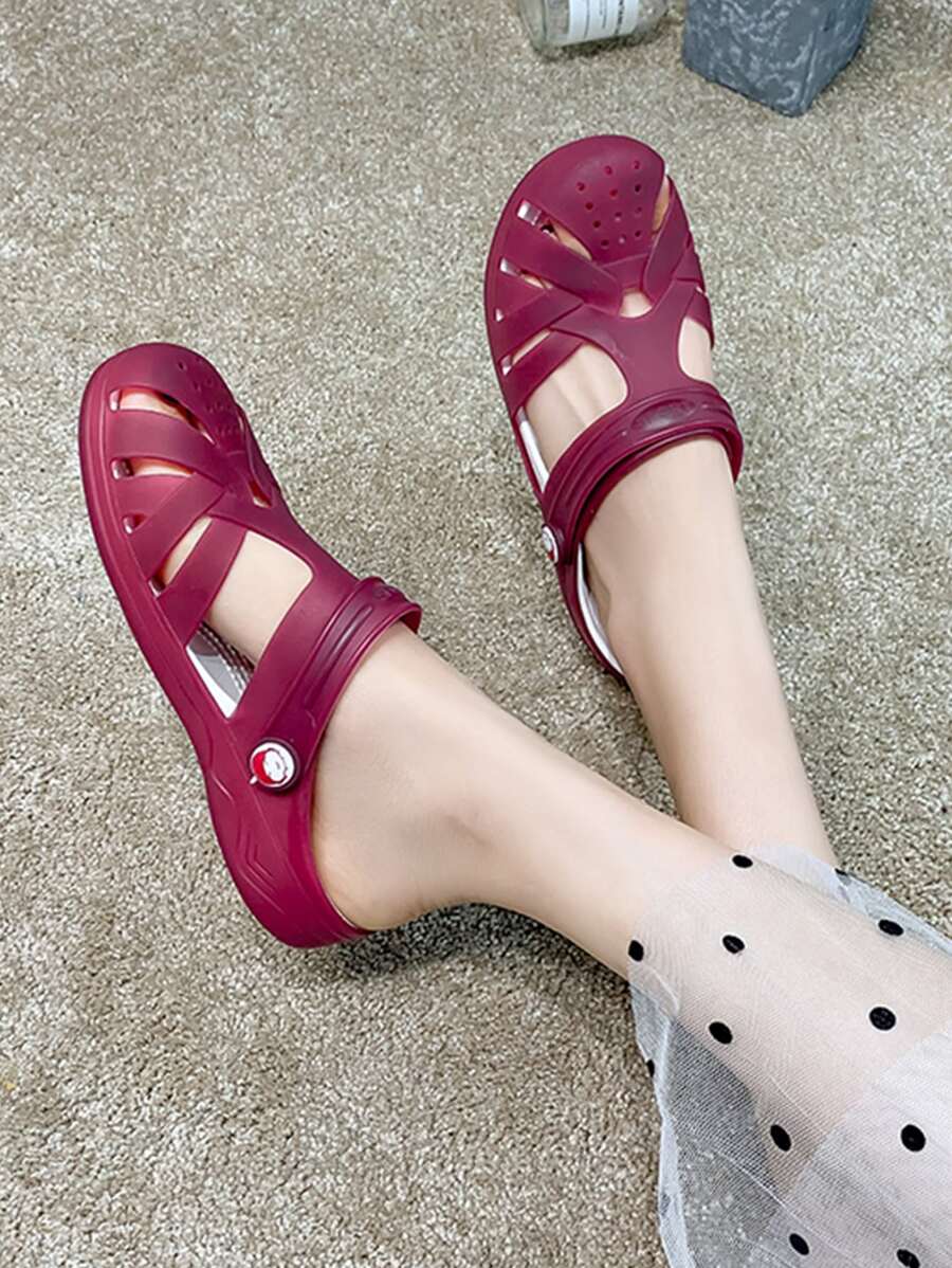 Women Cut Out Clogs, Fashion Outdoor Vent Clogs - Red Violet - View 1