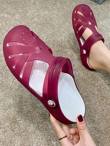 Women Cut Out Clogs, Fashion Outdoor Vent Clogs - Red Violet - View 2