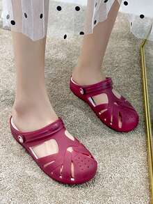 Women Cut Out Clogs, Fashion Outdoor Vent Clogs - Red Violet - View 3