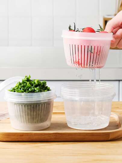 Zazumi 1入組帶瀝水籃PP食品儲物盒廚房食品儲物罐