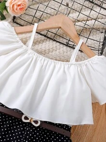 Jumpsuit bé gái Xù 2 trong1 Chấm bi Boho - Đen và trắng - Xem 5