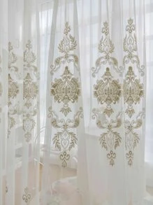 1pc Floral Embroidered Sheer Panel Curtain, European Style Polyester Light Filtering Privacy Sheer Curtain For Home