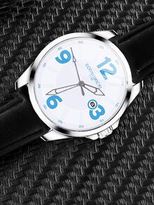 ECONOMICXI 1pc Men Round Pointer Quartz Watch & 3pcs Bracelet - Black - View 3