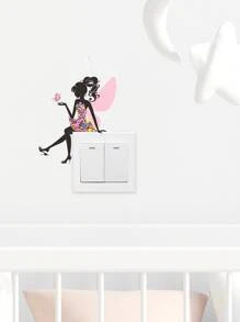 1 pièce Autocollant mural pour interrupteur en PVC, autocollant pour interrupteur décoratif avec motif floral et personnage mignon pour la décoration de la maison, autocollants, décalcomanies murales, décalcomanies en vinyle pour décorations de maison, articles de décoration printanière pour rafraîchir votre maison, autocollants de décoration Rama