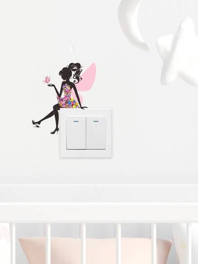 1 件 PVC 开关插座墙贴，可爱花卉和人物图案开关贴，用于家居装饰，贴纸，墙贴花，用于家居装饰的乙烯基贴花，春季装饰品让您的家焕然一新，Rama 装饰贴纸