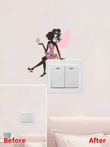 1 pièce Autocollant mural pour interrupteur en PVC, autocollant pour interrupteur décoratif avec motif floral et personnage mignon pour la décoration de la maison, autocollants, décalcomanies murales, décalcomanies en vinyle pour décorations de maison, articles de décoration printanière pour rafraîchir votre maison, autocollants de décoration Rama