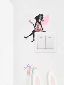 1 pièce Autocollant mural pour interrupteur en PVC, autocollant pour interrupteur décoratif avec motif floral et personnage mignon pour la décoration de la maison, autocollants, décalcomanies murales, décalcomanies en vinyle pour décorations de maison, articles de décoration printanière pour rafraîchir votre maison, autocollants de décoration Rama