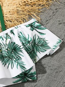 Conjunto de bikini con estampado tropical, recorte y ribete de volantes para niña preadolescente, verano playa - Multicolor - Ver 3