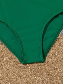 Conjunto de bikini con estampado tropical, recorte y ribete de volantes para niña preadolescente, verano playa - Multicolor - Ver 4