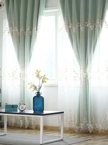 Polyester Single Panel Curtain, Modernist Floral Embroidered Double-layer Single Panel Blackout Curtain For Bedroom And Living Room - Multicolor - View 4