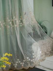 Polyester Single Panel Curtain, Modernist Floral Embroidered Double-layer Single Panel Blackout Curtain For Bedroom And Living Room - Multicolor - View 6