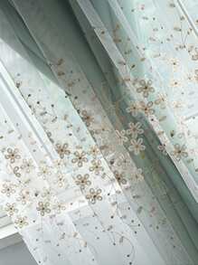 Polyester Single Panel Curtain, Modernist Floral Embroidered Double-layer Single Panel Blackout Curtain For Bedroom And Living Room - Multicolor - View 8