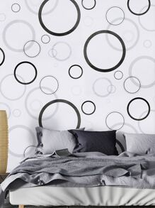 1 pieza Rollo adhesivo de pared PVC con patrón geométrico para casa - Blanco y Negro - Ver 2