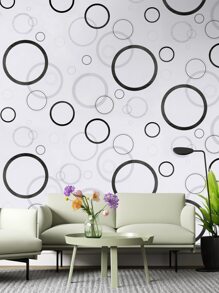 1 pieza Rollo adhesivo de pared PVC con patrón geométrico para casa - Blanco y Negro - Ver 5