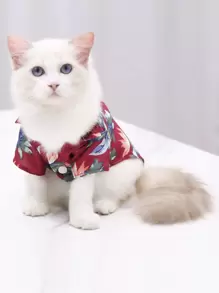 1pc Leaf Print Pet Shirt - Red - View 1