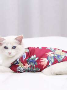 1pc Leaf Print Pet Shirt - Red - View 2