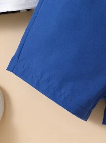 Baby Boy Dinosaur Print Patched Pocket Tee & Shorts - Blue and White - View 5