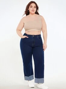 SHEIN BASICS Plus One Shoulder Crop Top - Apricot - View 3