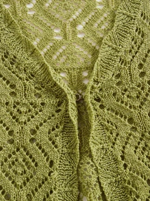 ROMWE Vacation Style Solid Color Hollow Out V-Neck Cardigan Sweater - Olive Green - View 3