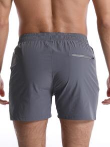 男士拉鍊口袋運動短褲帶手機袋