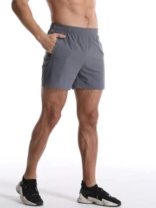 男士拉鍊口袋運動短褲帶手機袋